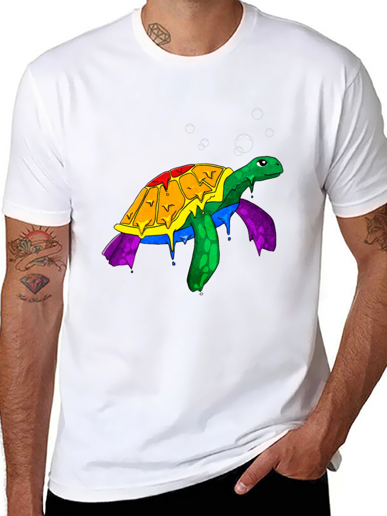 Black Rainbow Turtle Graphic Tee - Unique Animal Design view 8
