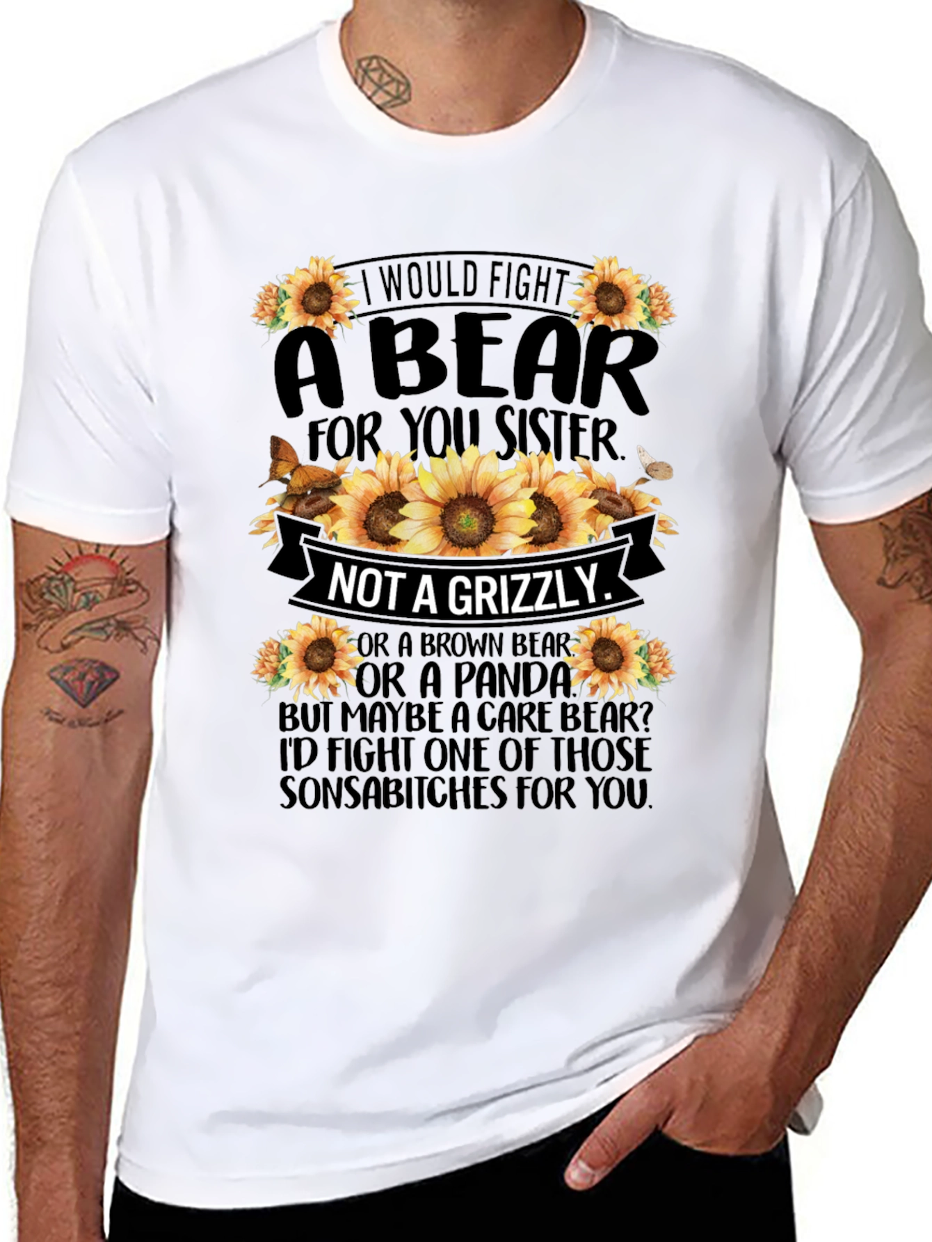 Black I Would Fight A Bear Sister T-Shirt view 8