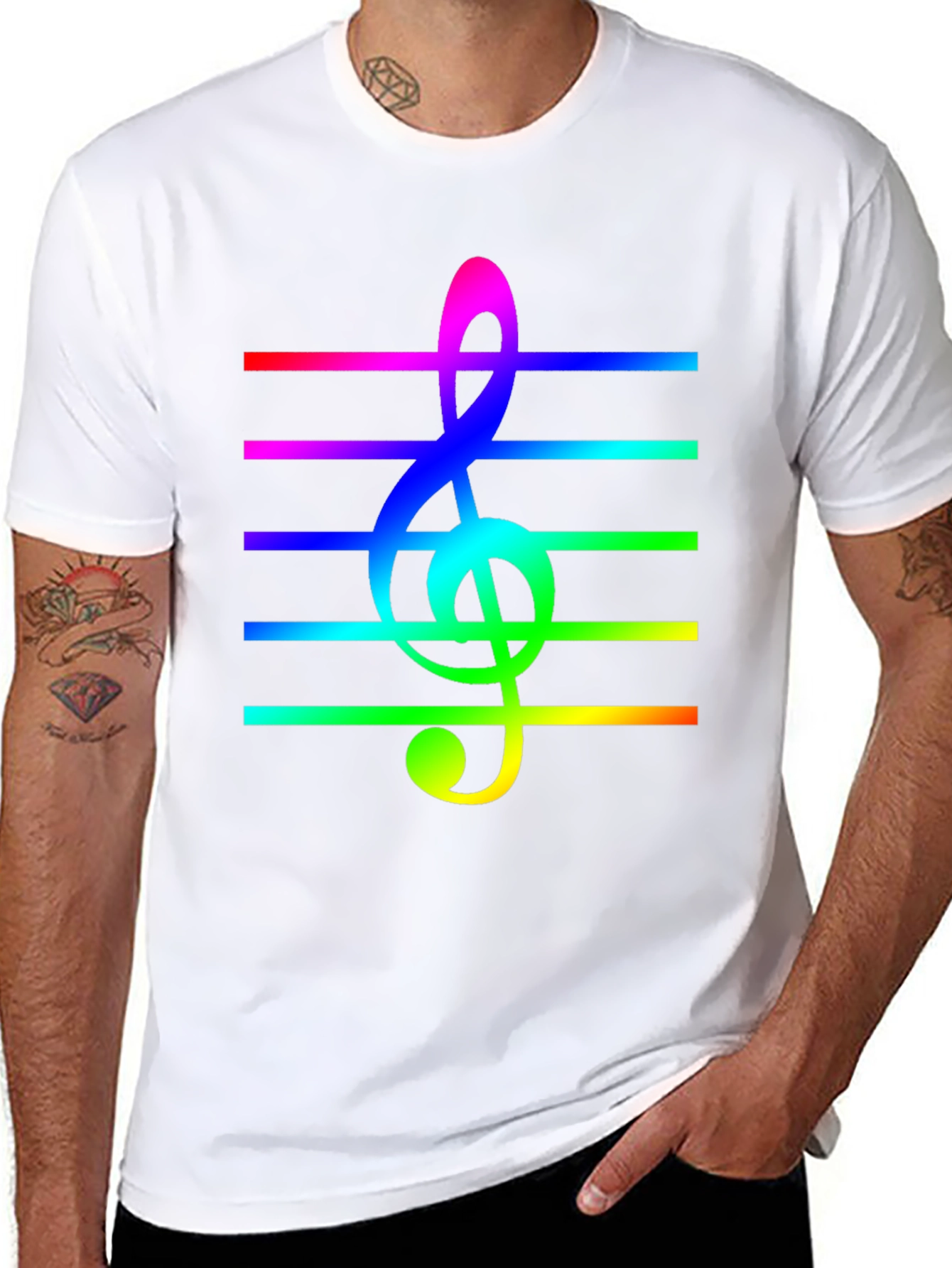 Black Rainbow Treble Clef Music Staff T-Shirt view 8