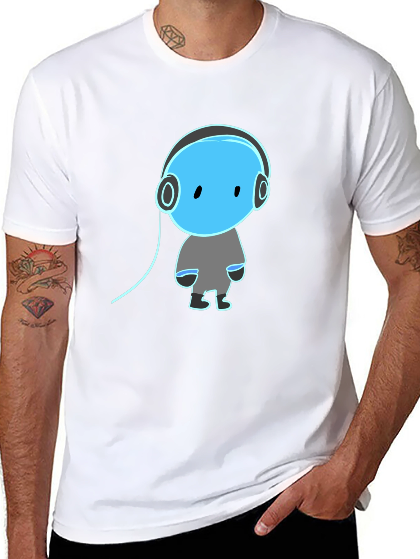 Black Cool Graphic Tee - Blue Headphone Dude view 8