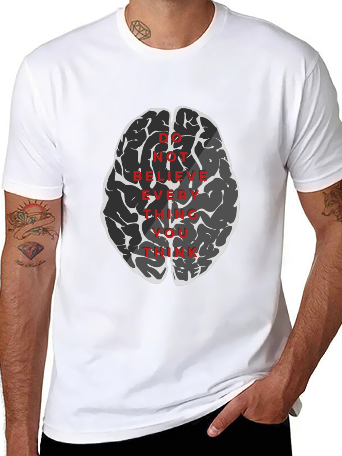 Black Brain Graphic Tee - Do Not Believe Everything You Think T-Shirt view 8