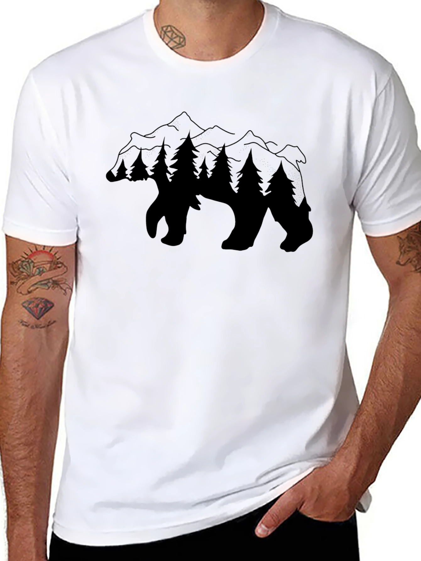 Black Nature Bear Graphic Tee - Black Unisex T-Shirt view 8