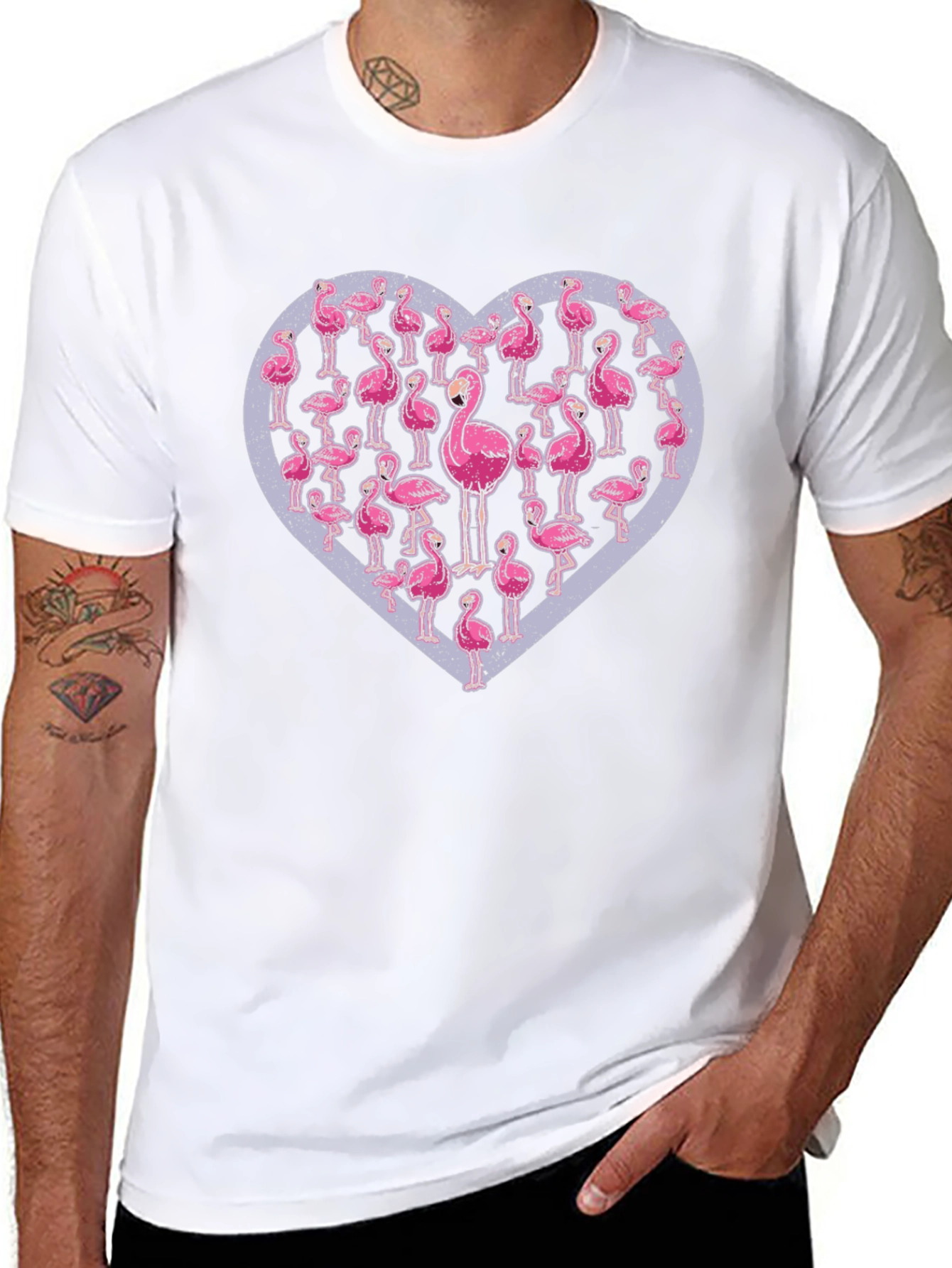 Black Flamingo Heart Graphic Tee - Casual Black T-Shirt view 8