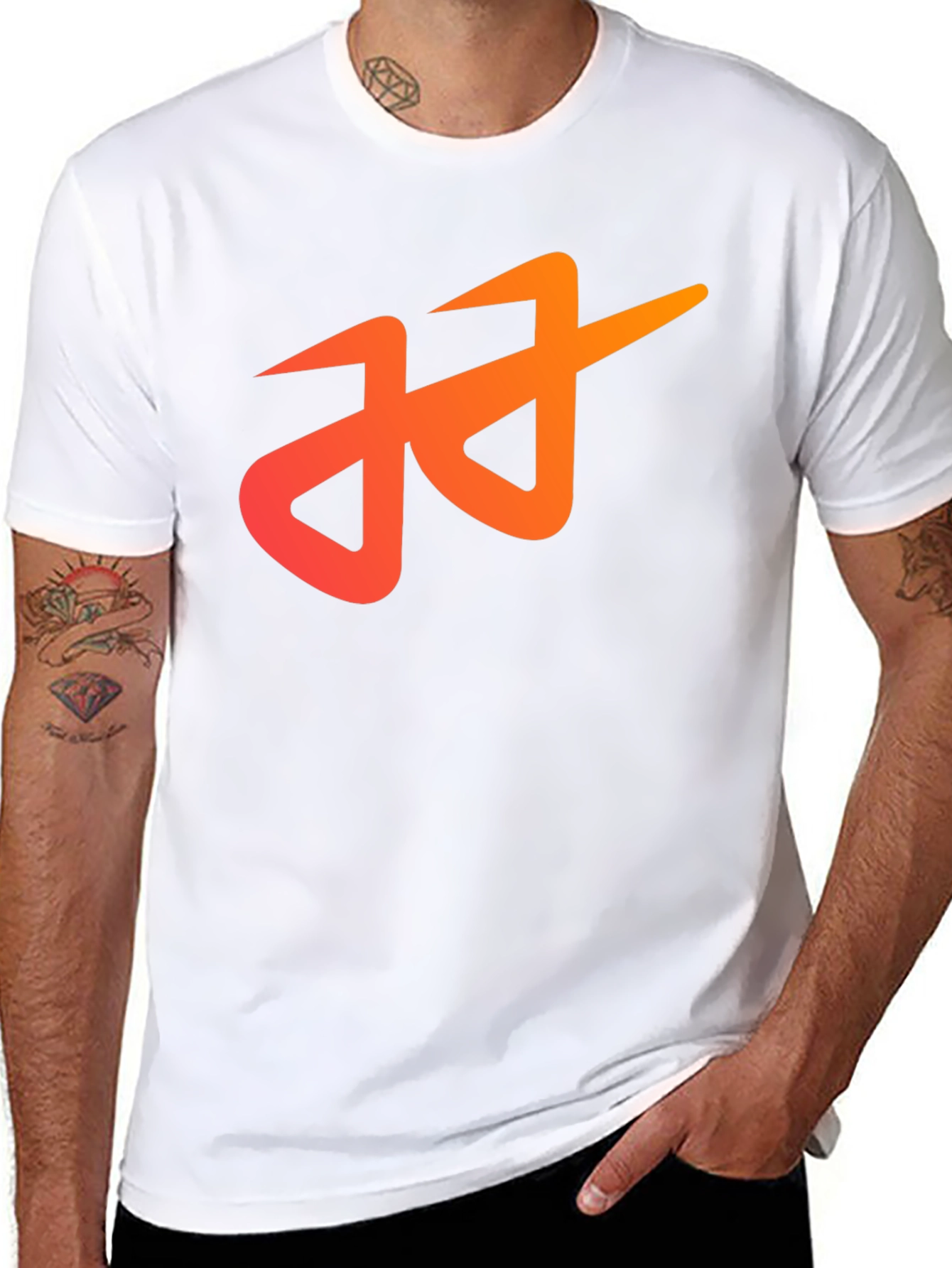 Black Modern Black T-Shirt with Abstract Orange Logo view 8