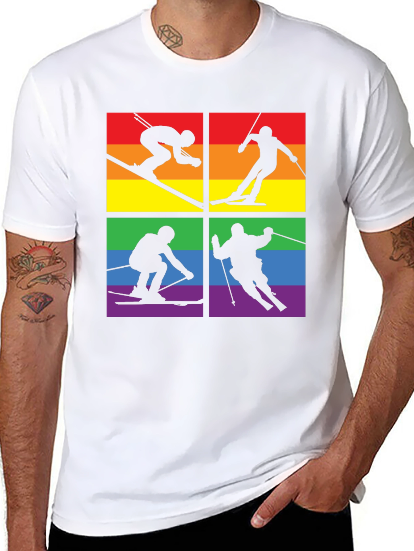 Black LGBTQ+ Pride Skiing T-Shirt view 8
