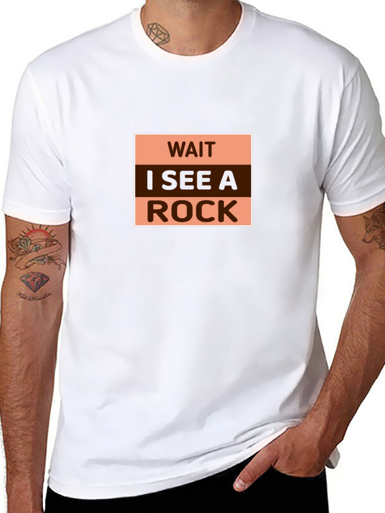 Black Wait I See A Rock - Funny Graphic Tee view 8