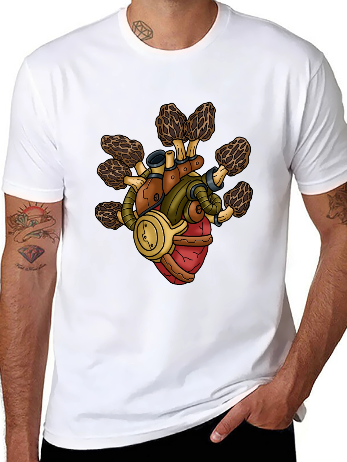 Black Steampunk Mushroom Heart T-Shirt view 8