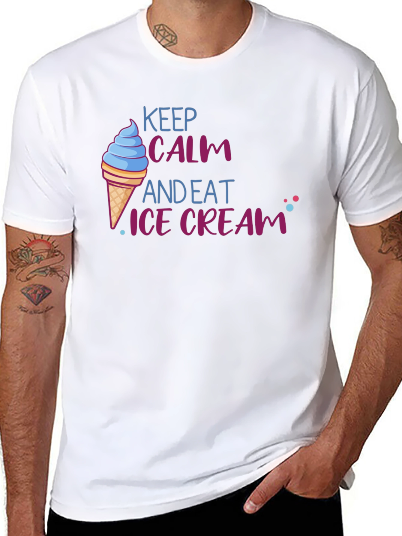 Black Keep Calm and Eat Ice Cream T-Shirt - Fun Novelty Tee view 8