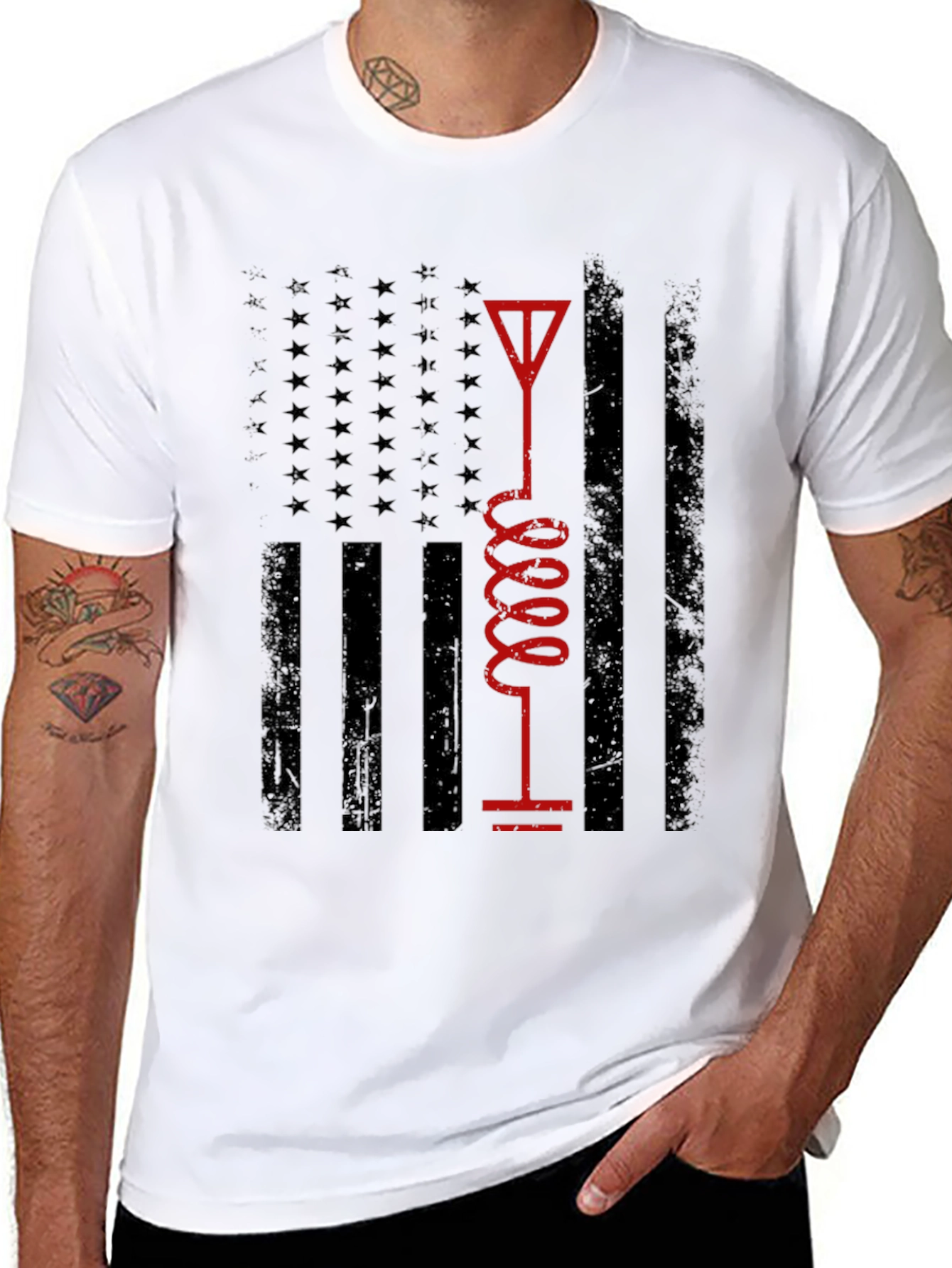 Black American Flag Ham Radio Operator T-Shirt view 8