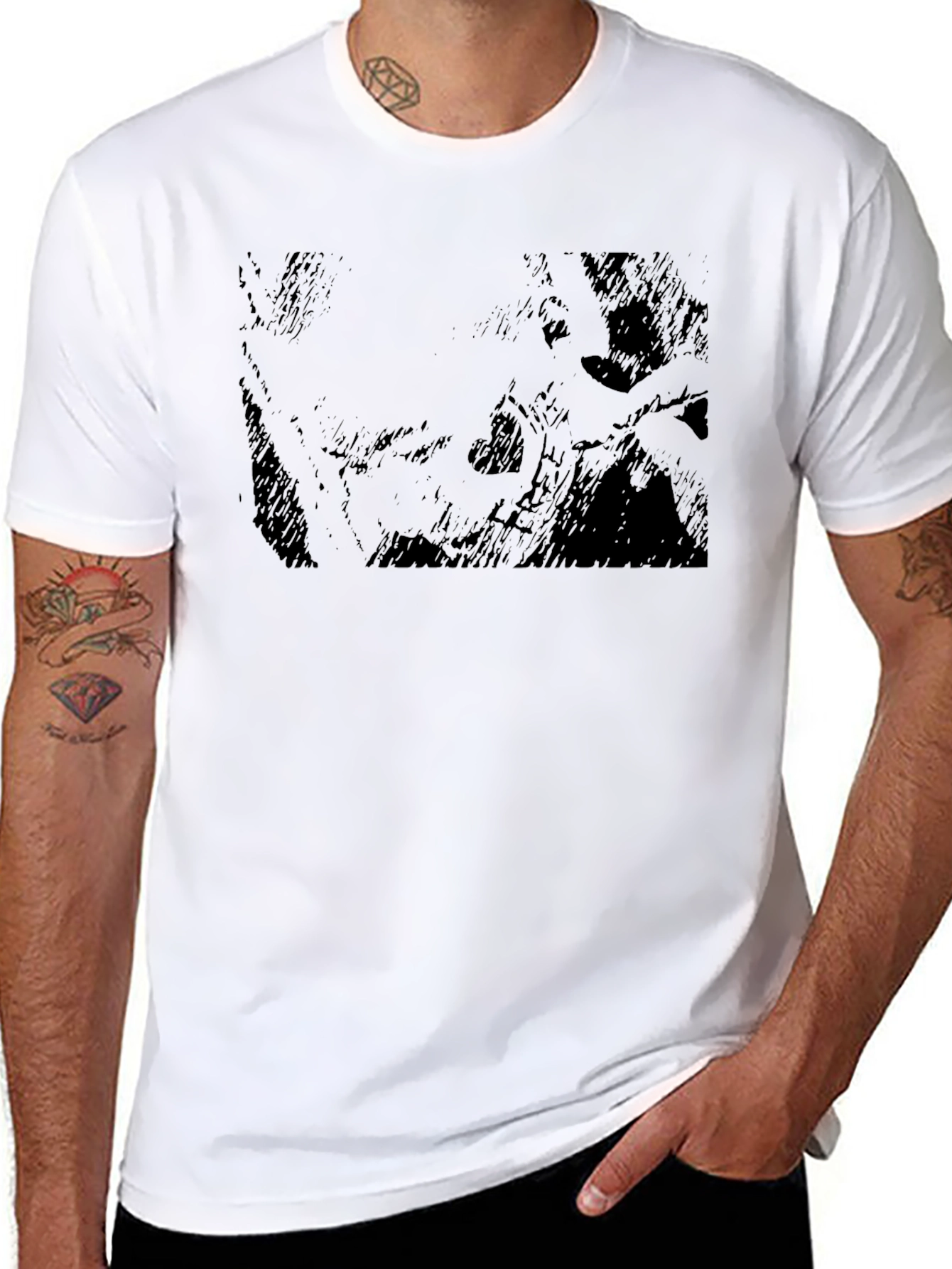 Black Men's Black Graphic Print T-Shirt view 8