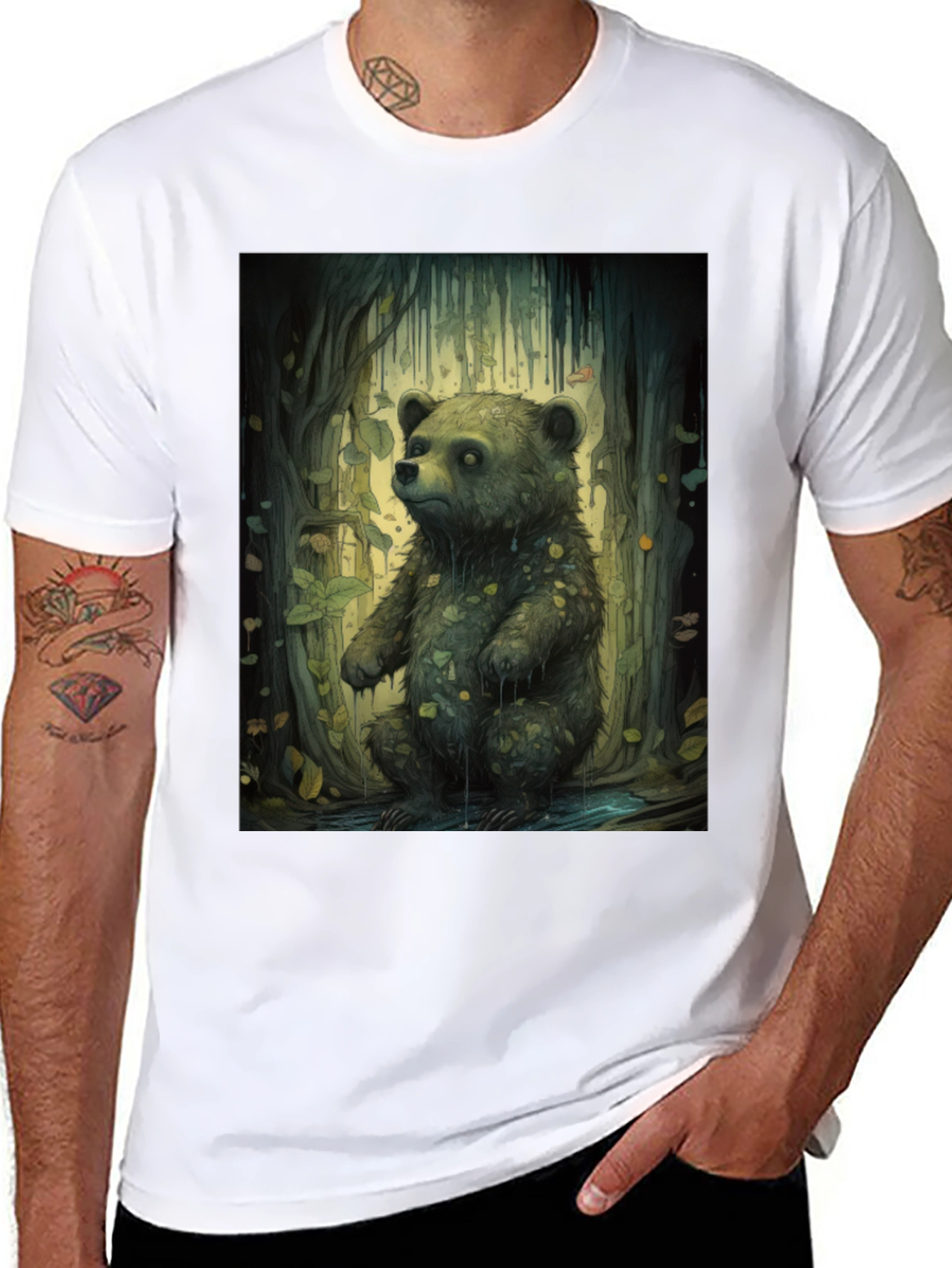Black Bear Forest Graphic Tee - Nature Inspired Print view 8