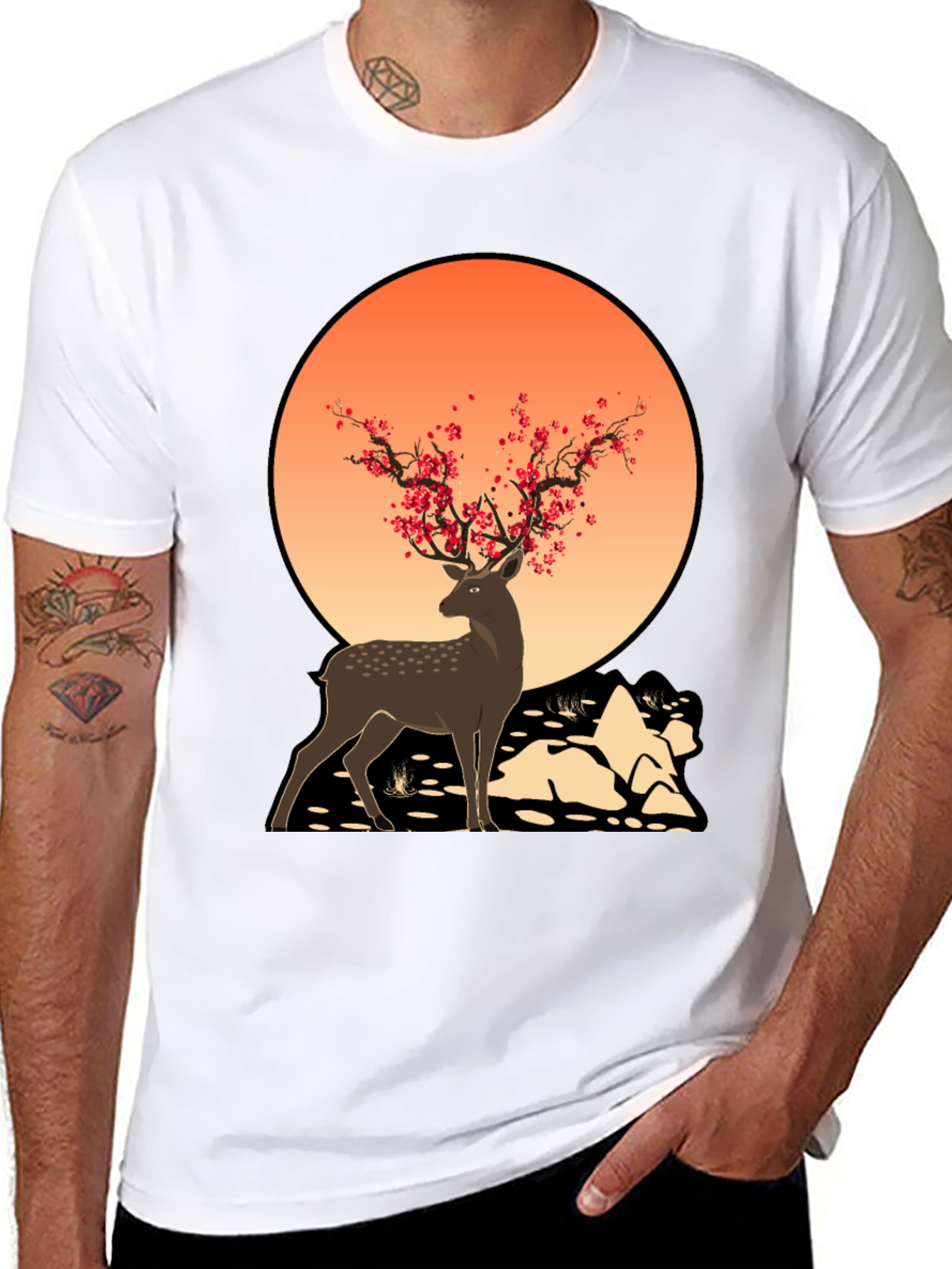 Black Deer and Blossom T-Shirt view 8