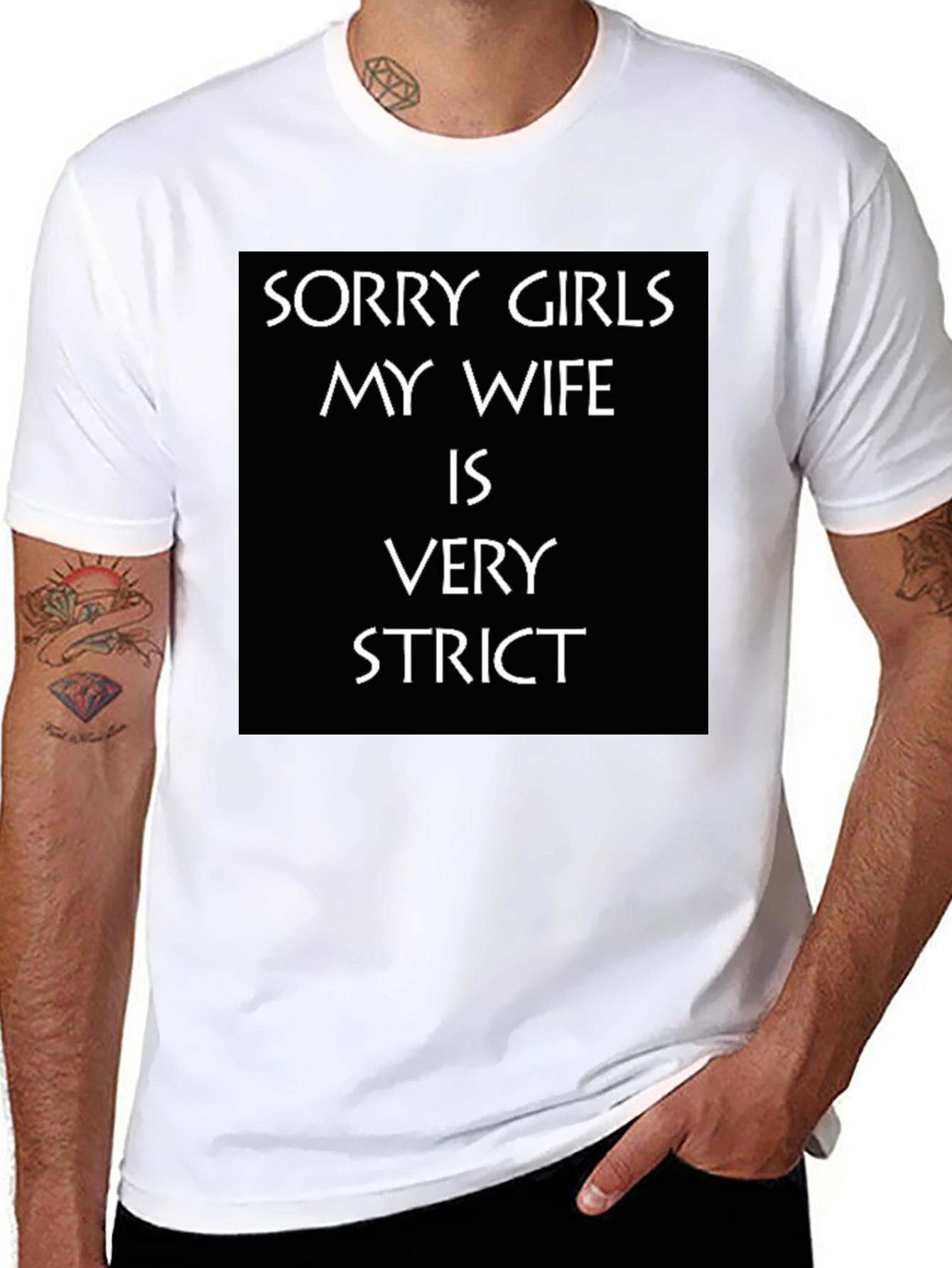 Black Humorous "Strict Wife" Graphic Tee view 8