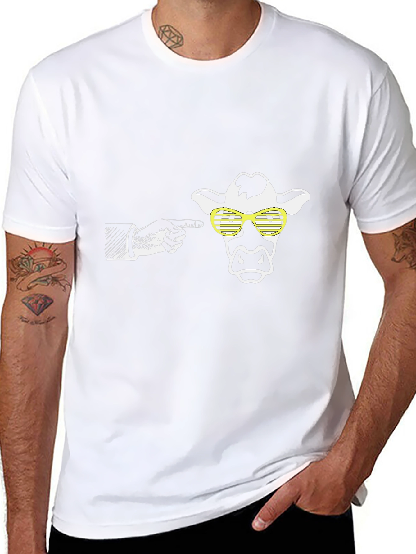 Black Cow with Sunglasses Graphic Tee - Novelty T-Shirt view 8