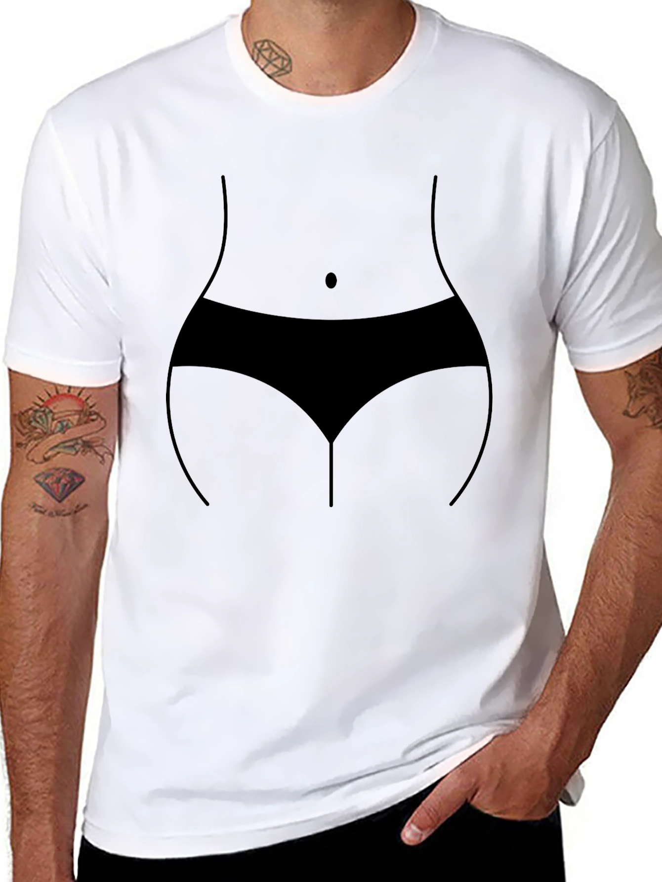 Black Funny Body Outline Graphic Black T-Shirt view 8