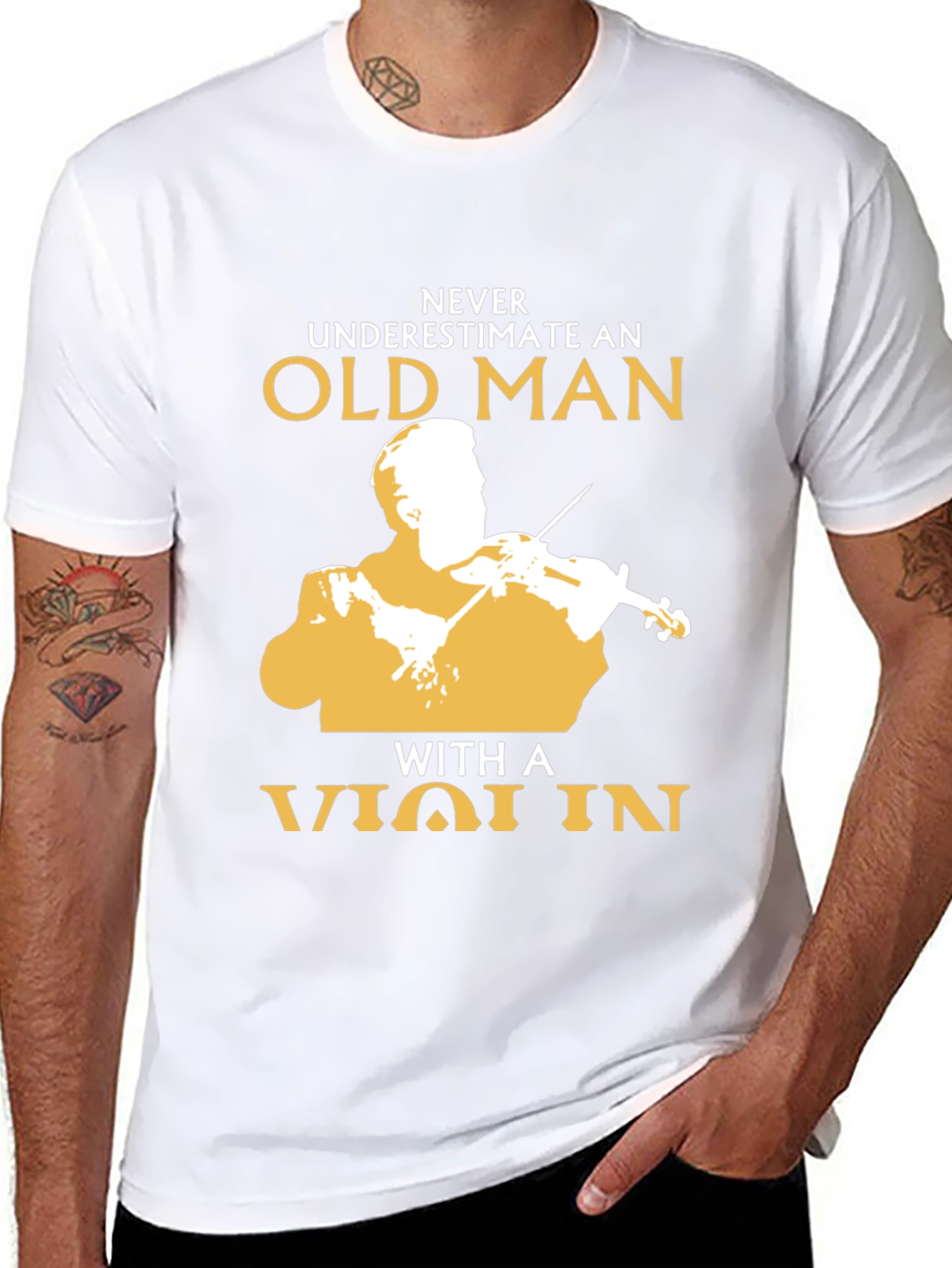 Black Never Underestimate Old Man with Violin Black T-Shirt view 8