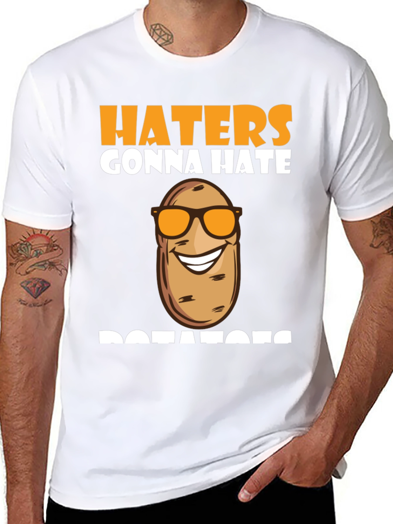 Haters Gonna Hate Cool Potato Sunglasses Black T-Shirt - 8