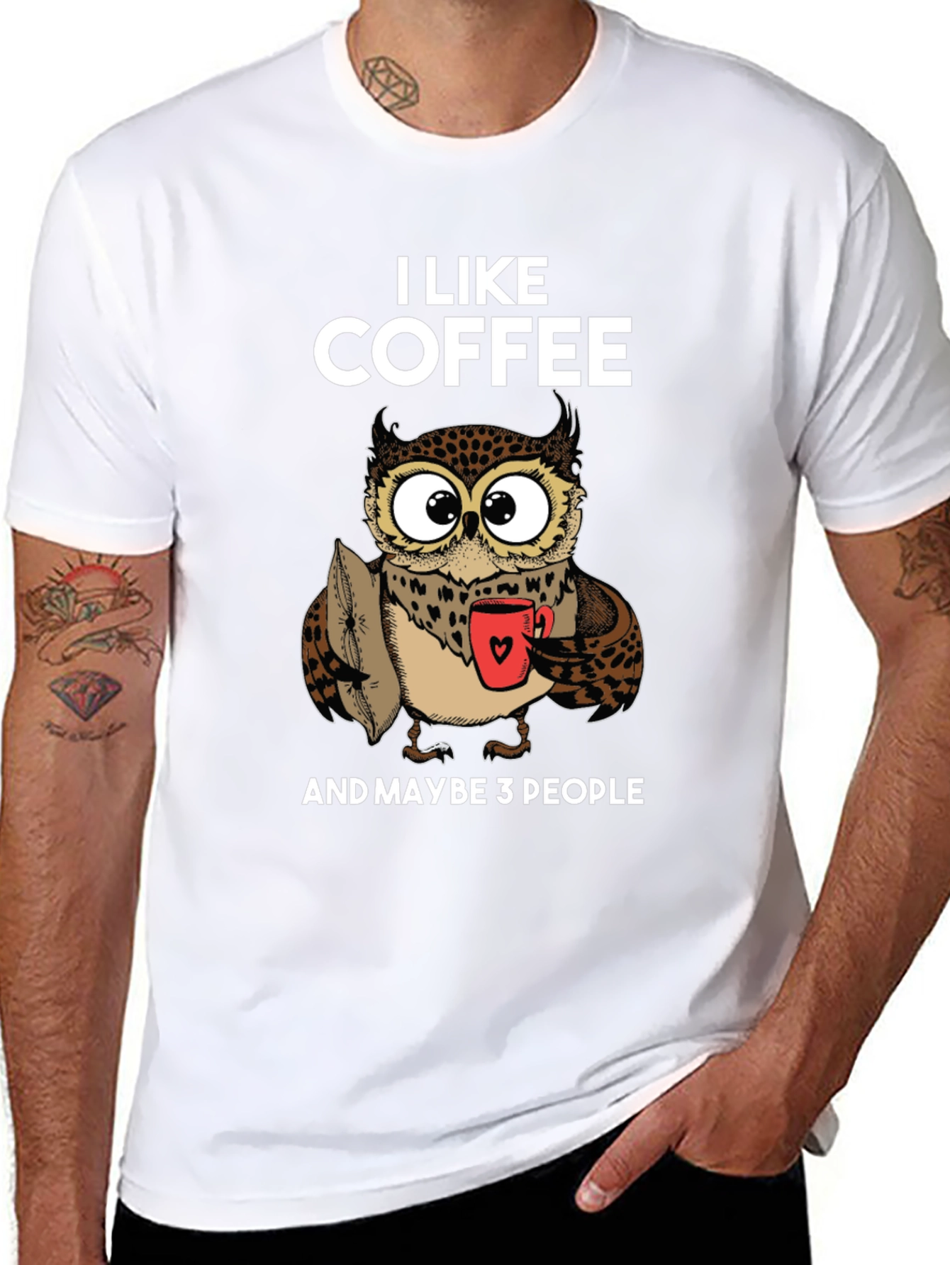 Black Funny Owl Coffee Lover T-Shirt - I Like Coffee view 8