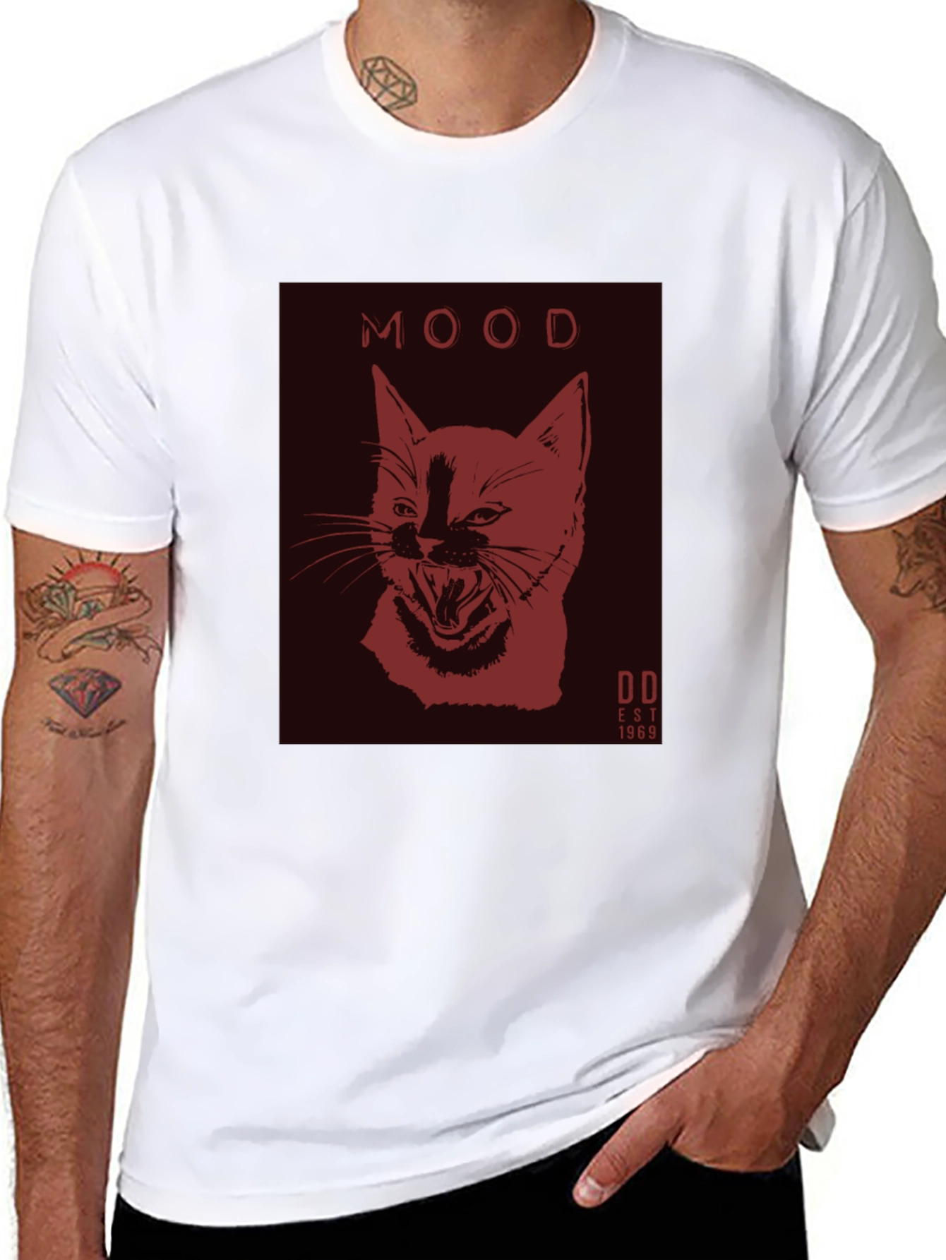 Black Moody Cat Graphic Tee - Black Cotton Comfort view 8