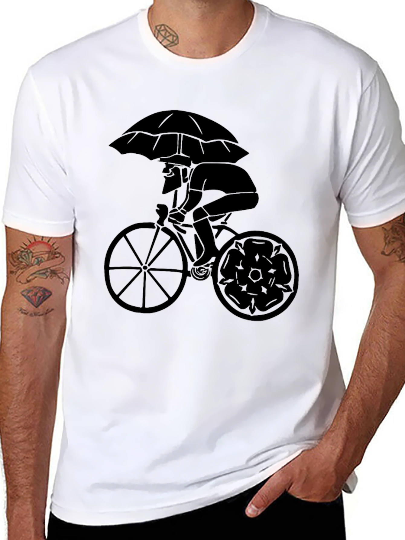 Black Umbrella Cyclist Graphic Tee - Stylish Black T-Shirt view 8