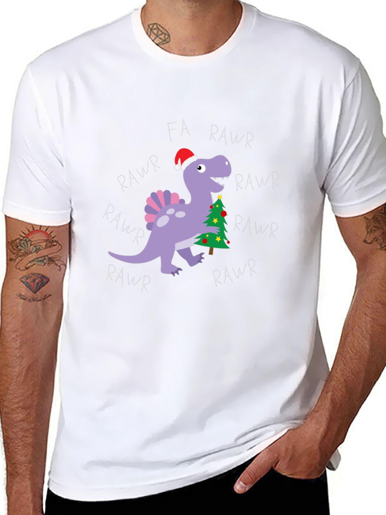 Black Fa Rawr Rawr Dinosaur Christmas T-Shirt view 8