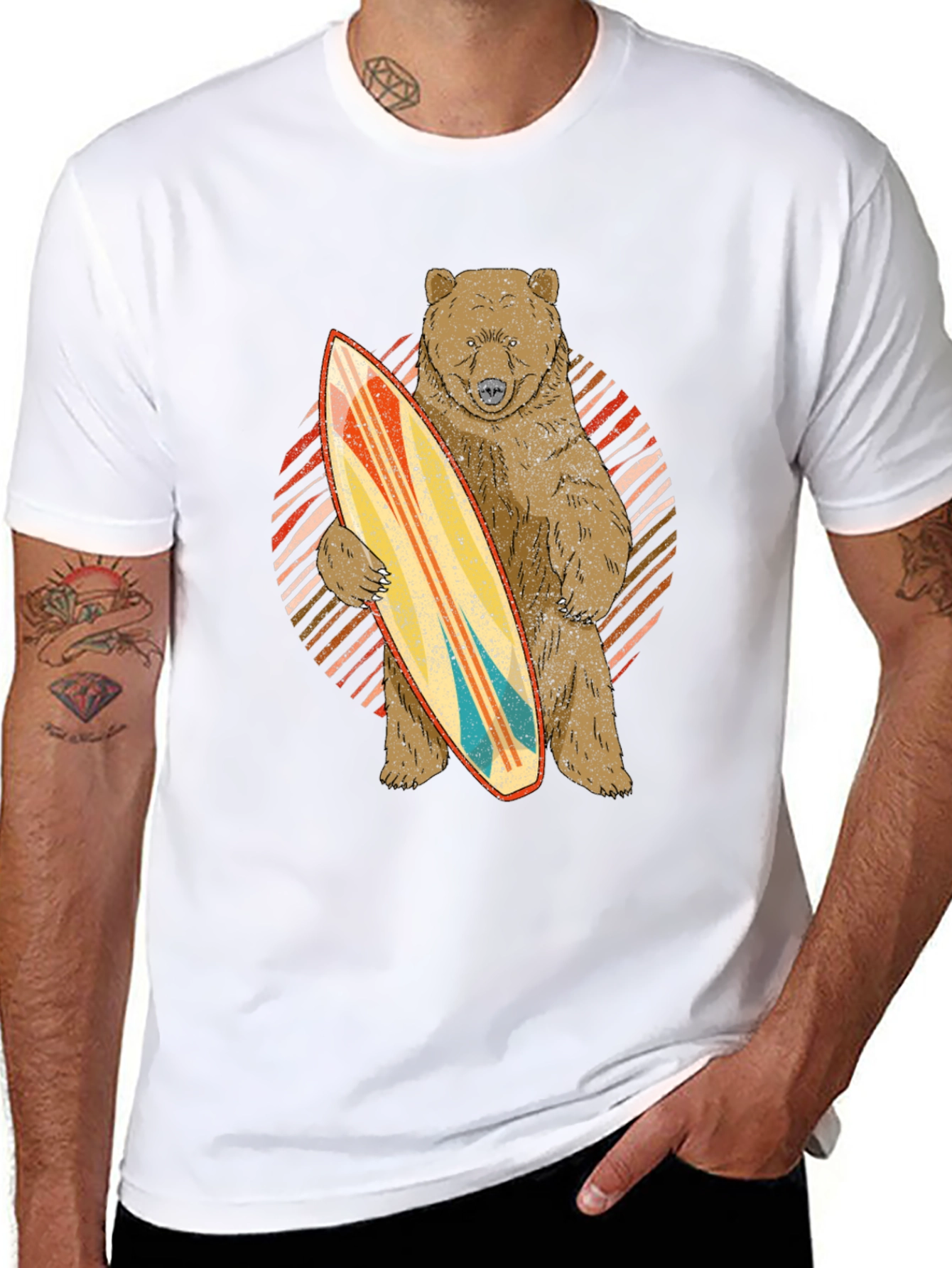 Black Bear with Surfboard Graphic Tee view 8