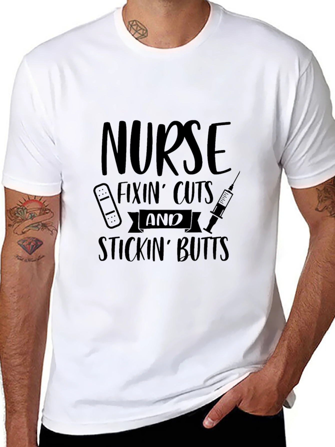 Black Nurse Fixin' Cuts & Stickin' Butts Black T-Shirt view 8