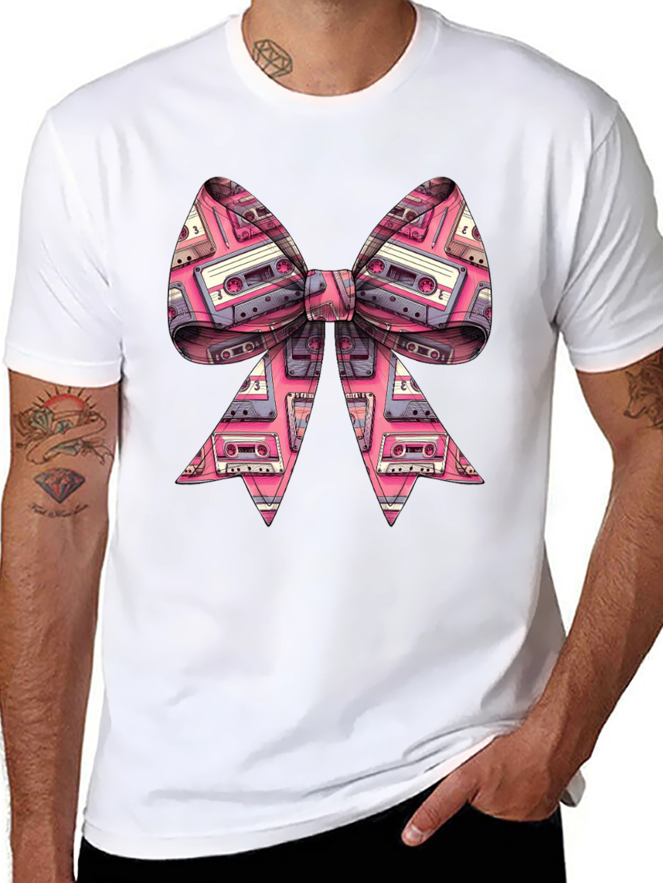 Black Retro Cassette Tape Bow Tie T-Shirt view 8