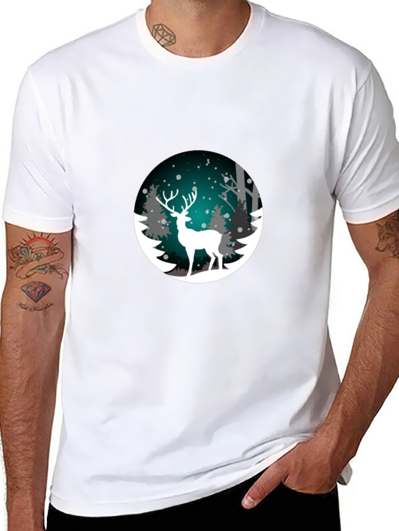 Black Winter Deer Graphic T-Shirt view 8