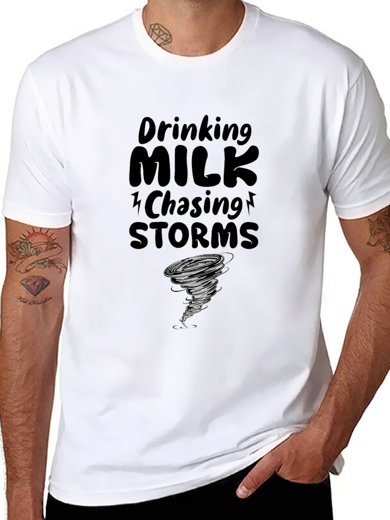 Black Drinking Milk Chasing Storms Graphic Tee view 8