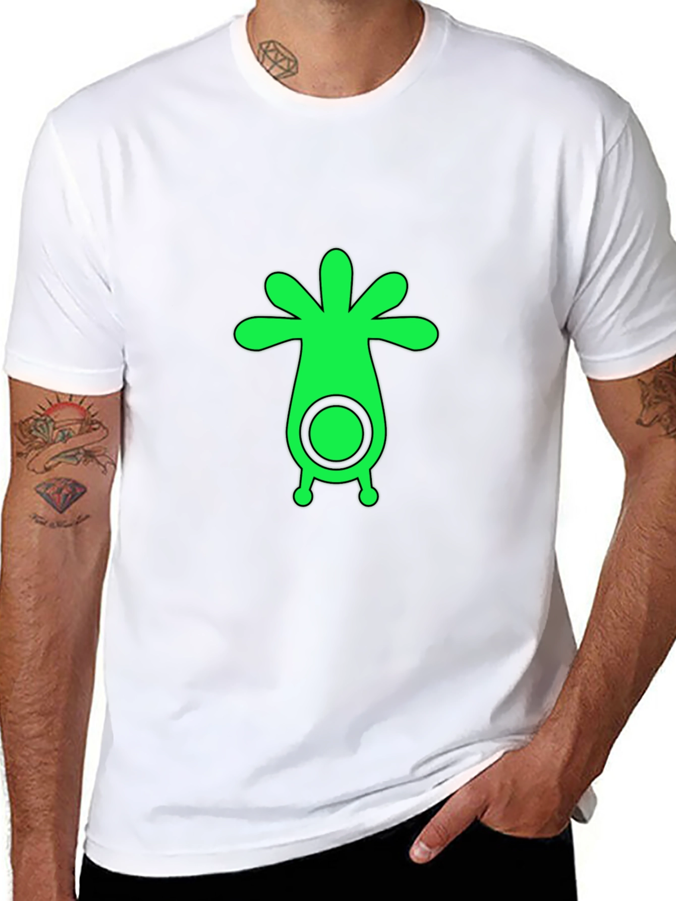 Black Men's Black T-Shirt with Green Alien Graphic view 8