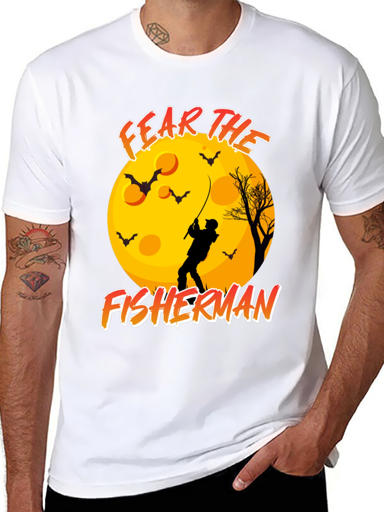 Black Fear the Fisherman Black T-Shirt Halloween Moon Bats view 8