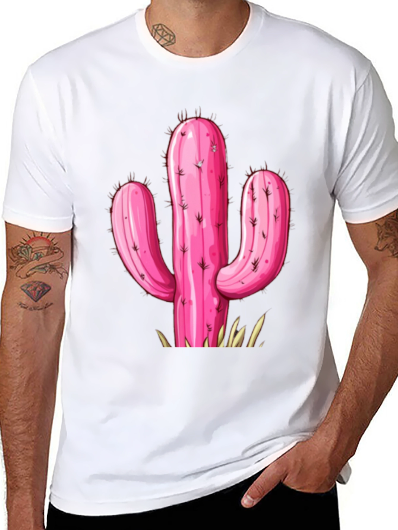 Black Pink Cactus Graphic Tee - Stylish Desert Vibe T-Shirt view 8