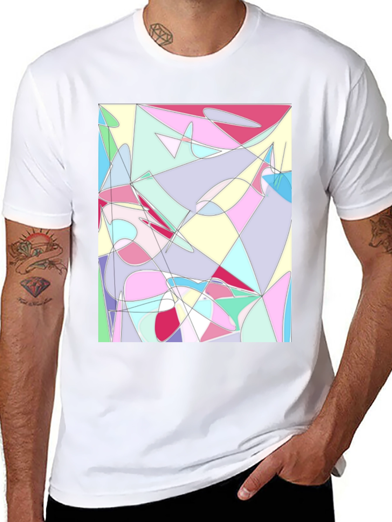 Black Abstract Geometric Print Black T-Shirt view 8