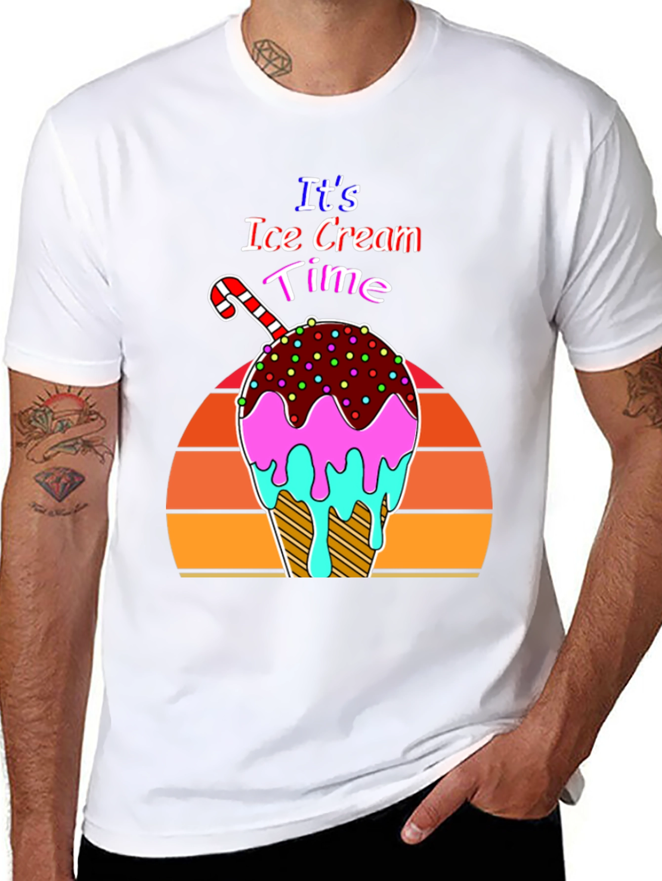 Black It's Ice Cream Time Retro T-Shirt view 8