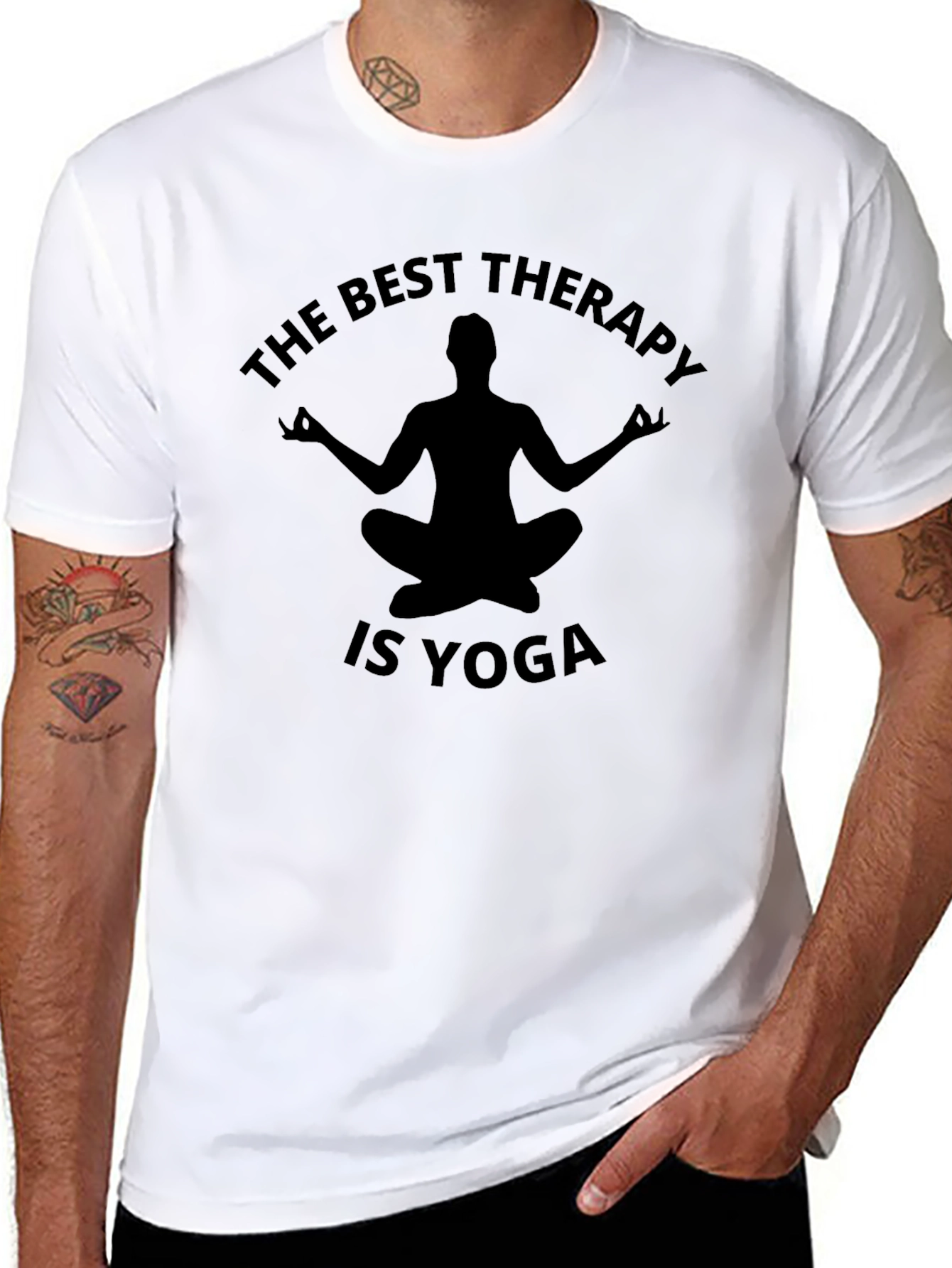 Black The Best Therapy Is Yoga Men's T-Shirt Black view 8