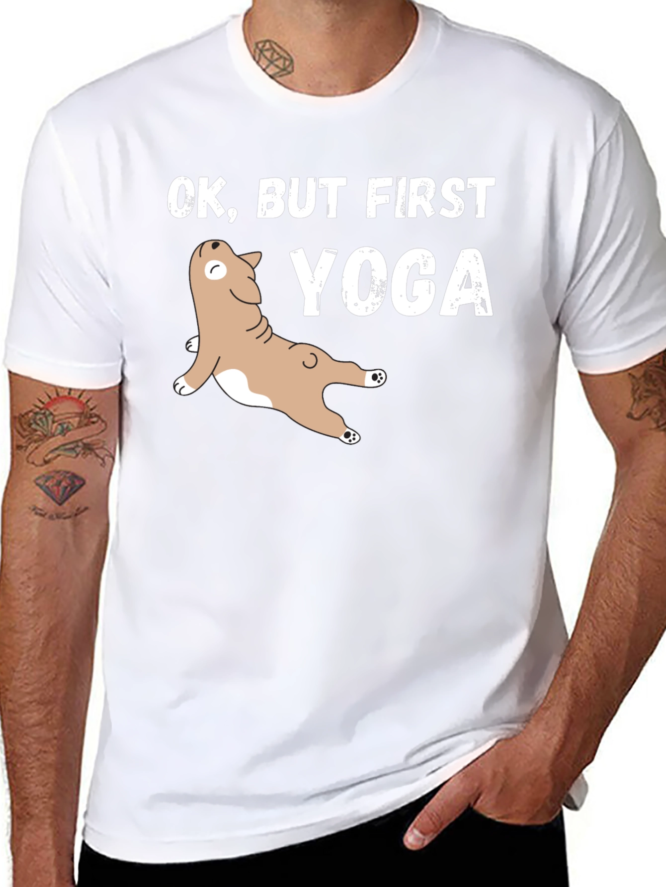 Black Yoga Dog Graphic Tee - Funny Workout Shirt view 8
