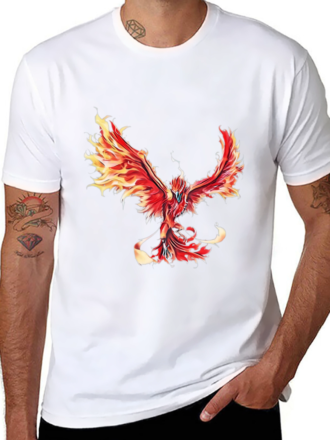 Black Fiery Phoenix Graphic Tee - Black Cotton Blend view 8
