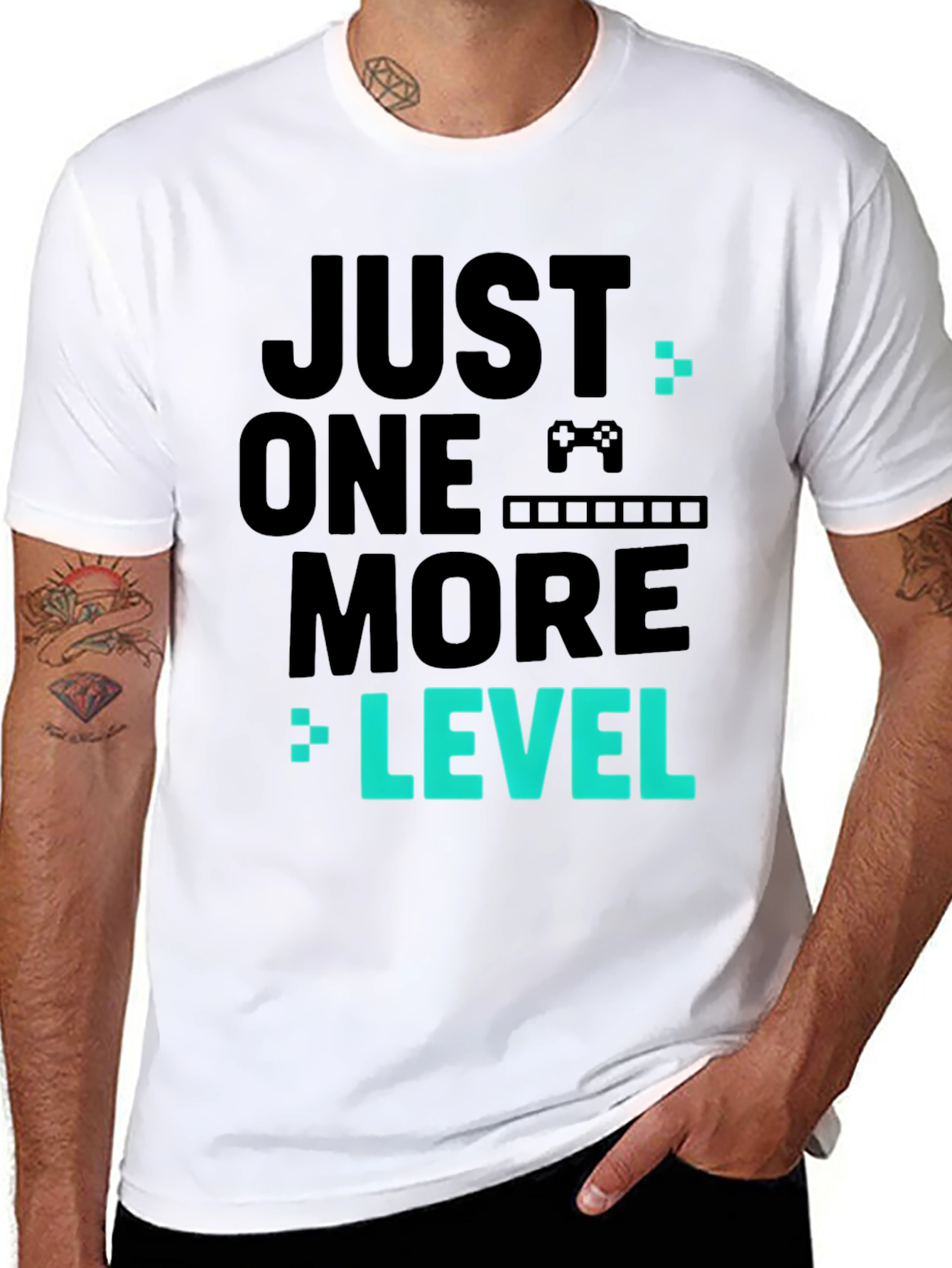 Black Just One More Level Black Gaming T-Shirt view 8