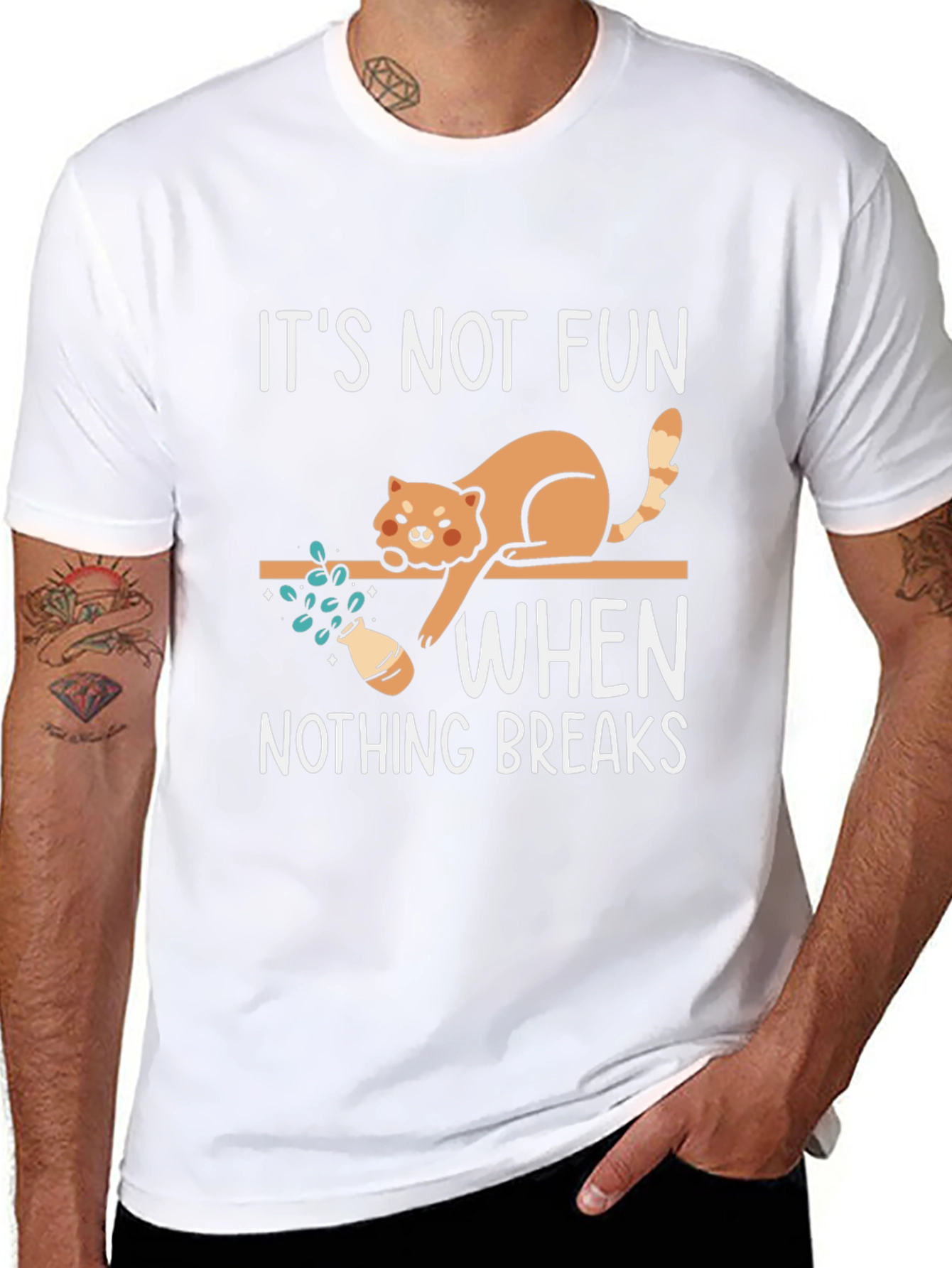 Black Funny Cat Graphic T-Shirt: It's Not Fun When Nothing Breaks view 8