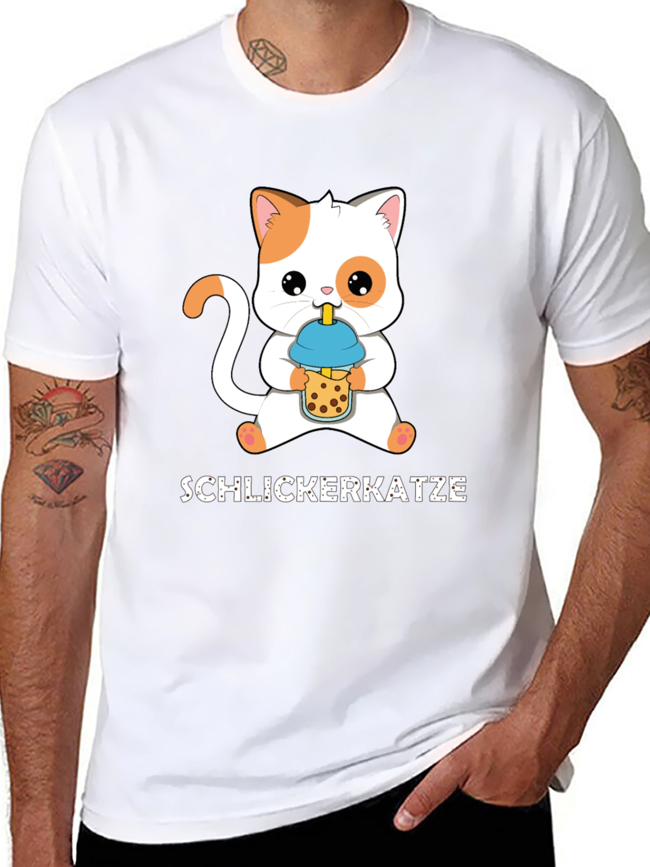 Black Schlickerkatze Cat Boba Tea T-Shirt view 8