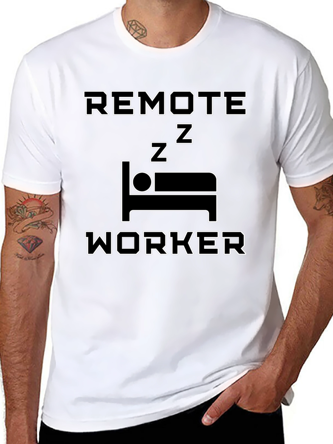 Black Remote Worker Sleepy Black T-Shirt view 8