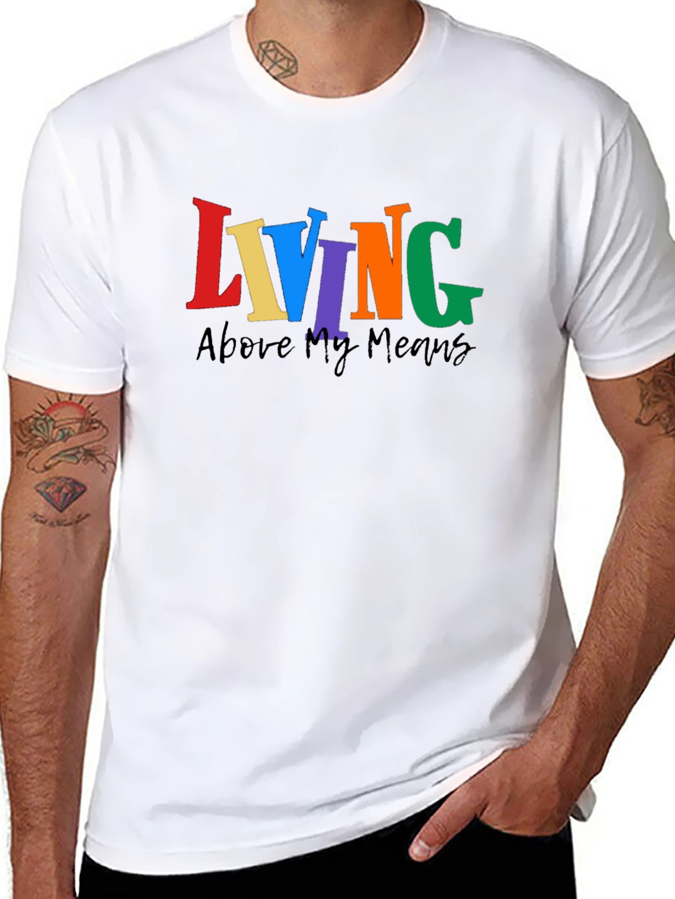 Black Living Above My Means Colorful Graphic Tee view 8