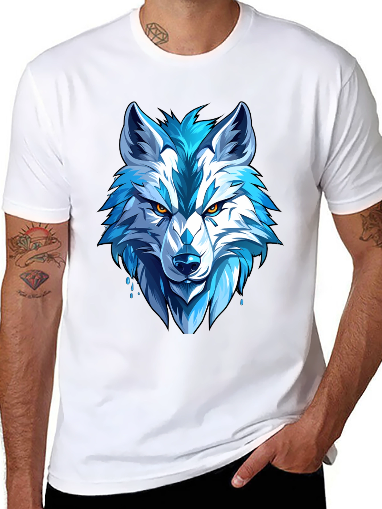 Black Cool Blue Wolf Graphic Tee - Fierce Style view 8