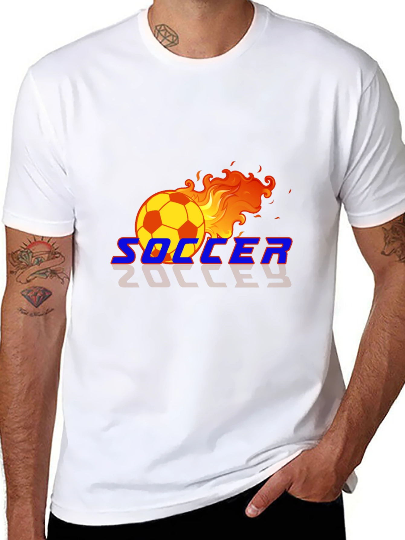 Black Flaming Soccer Ball Graphic T-Shirt view 8