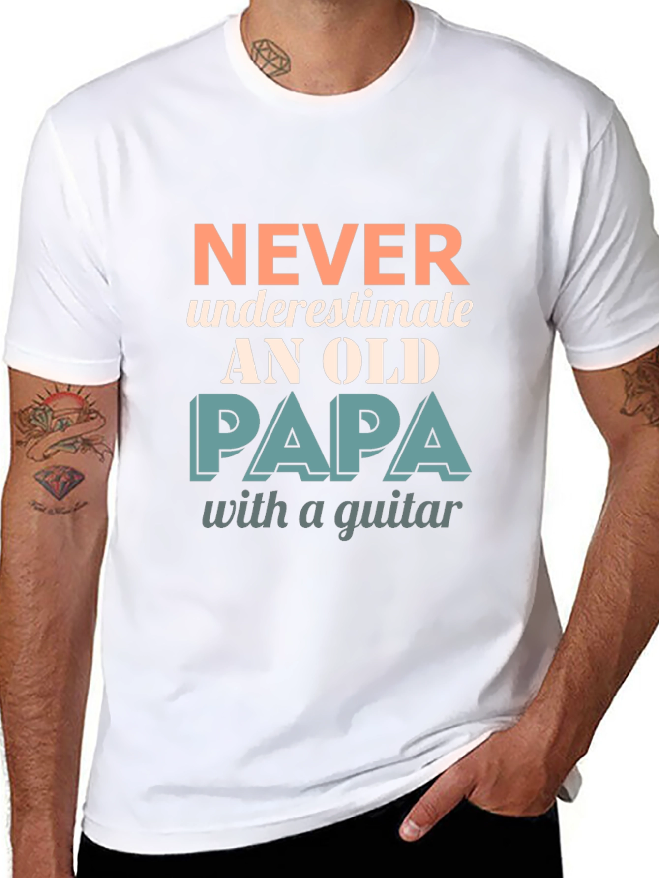 Black Never Underestimate Old Papa with a Guitar T-Shirt view 8