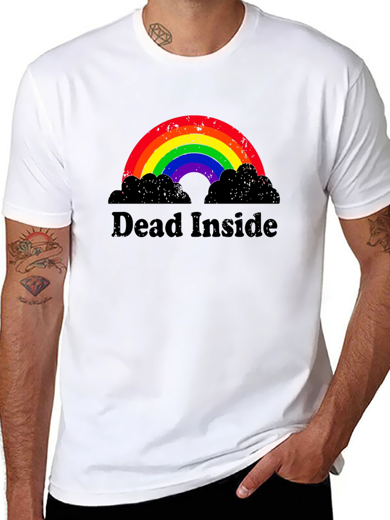 Black Dead Inside Rainbow Graphic Tee - Unisex view 8