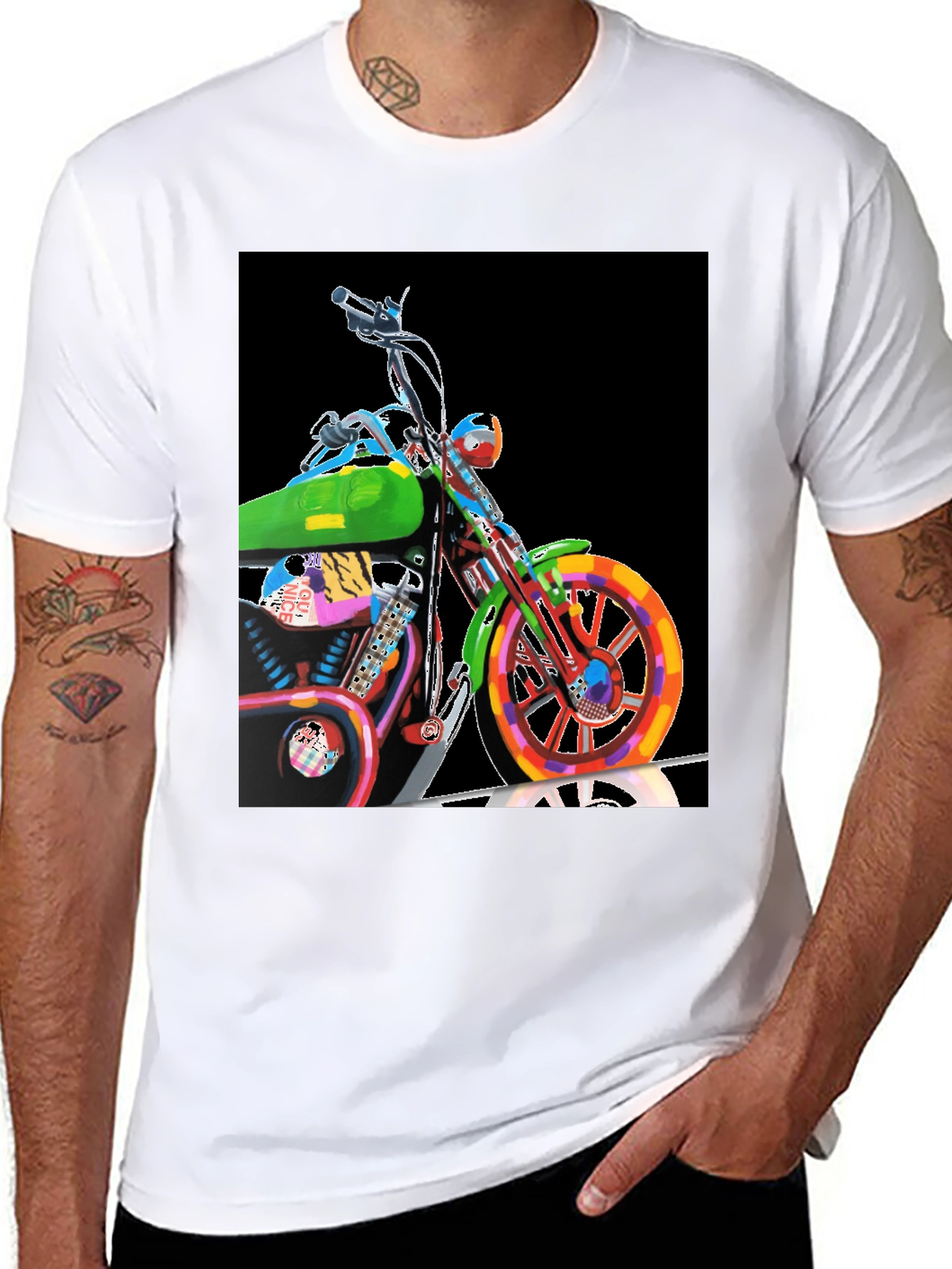 Black Colorful Motorcycle Graphic Tee - Black view 8
