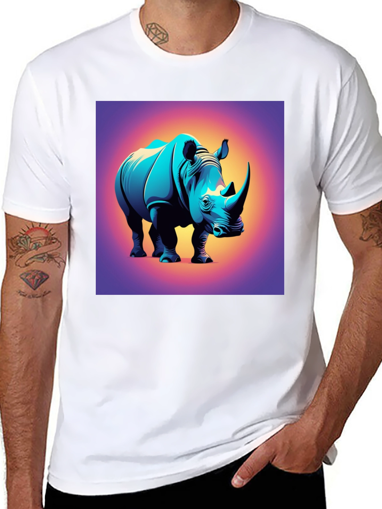 Black Rhino Graphic Tee - Bold Animal Print T-Shirt view 8