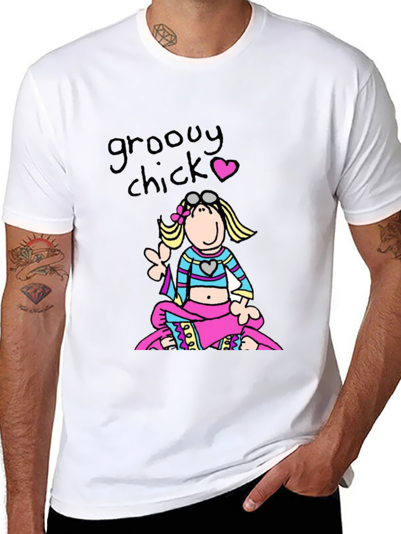 Black Groovy Chick Graphic Tee - Retro 70s Style T-Shirt view 8